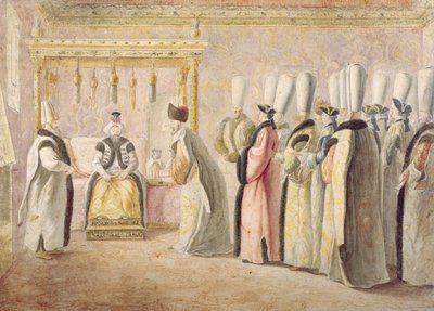 Farewell Audience of French Ambassador Charles Gravier, Comte de Vergennes, with the Sultan Mustafa III in Constantinople on 17th December 1768 by Antoine de Favray